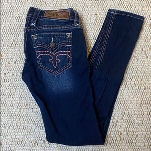 Rock Revival Indigo Jeans with Red and light Gray stitching